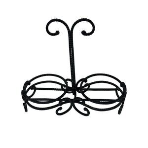 Black Metal 2-Pillar Candle Holder Wrought Iron 3.5"x8"x7.5" Mid-Century Decor